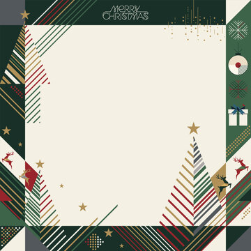 Abstract geometric Merry Christmas square frame modern retro style have blank space.