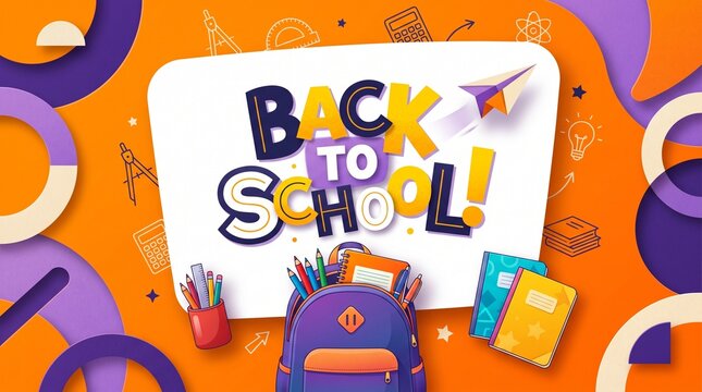Colorful paper cut back to school banner with supplies