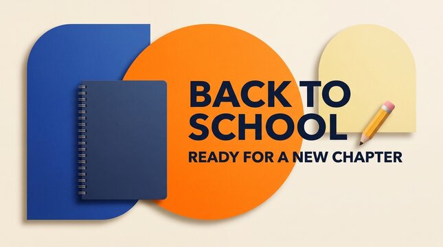 Modern back to school graphic with notebook and pencil