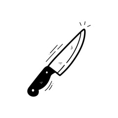 Obraz premium Hand drawn illustration of a kitchen knife with a sharp blade and black handle, representing cooking, food preparation, cutting and kitchen utensils.