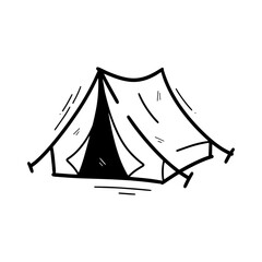 Hand drawn camping tent illustration isolated on white background, representing camping, outdoor adventure, travel, hiking, nature and wilderness. © Tyo Story