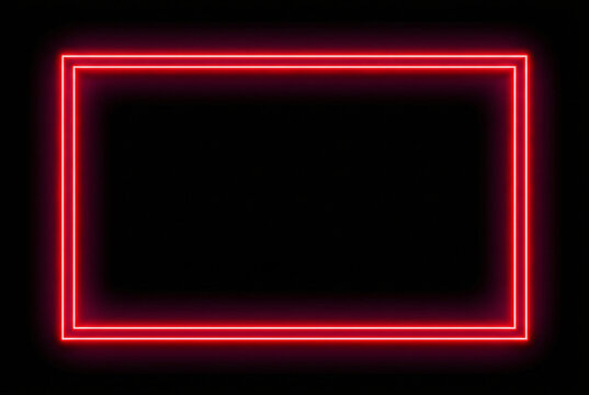 Red Neon Glowing Double Rectangle Frame On Black Background 