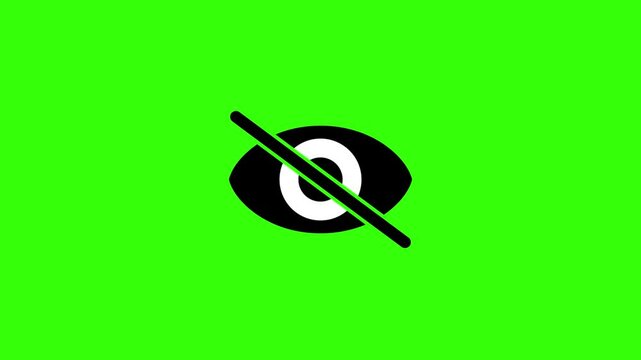 Eye with Diagonal Slash Icon Animation Green Screen Loop