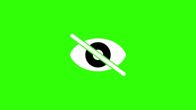 Eye with Diagonal Slash Icon Animation Green Screen Loop