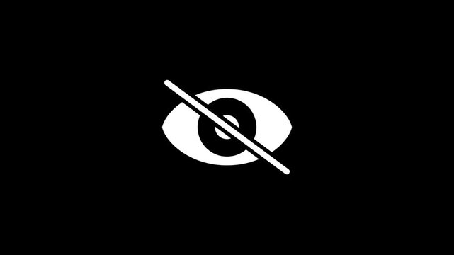 Eye with Diagonal Slash Icon Animation on Black Background