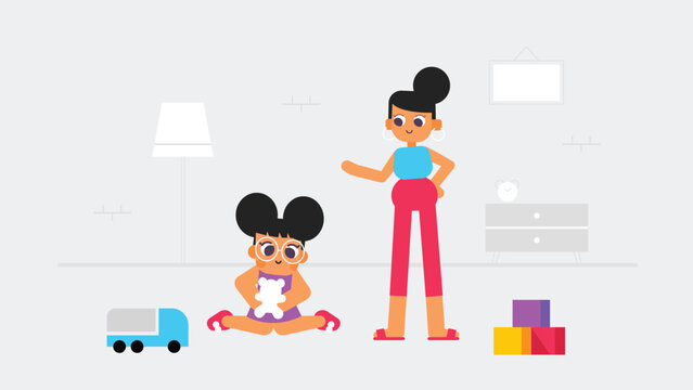 Cute Mother And Daughter Indoor Playtime