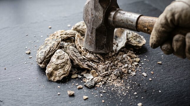 Crushed oyster shells for organic soil amendment and sustainable agriculture fertilizer close-up