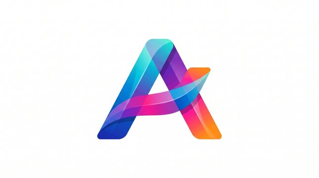 Modern abstract letter 'A' logo designed with overlapping vibrant gradient shapes. Sleek, futuristic, and tech-oriented. Isolated on a solid white background. Clean vector art style suitable for softw