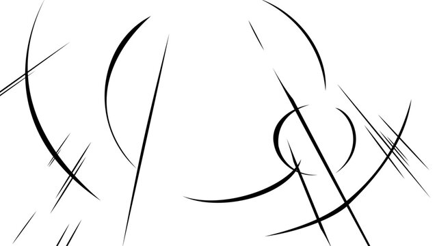 Dynamic monochrome manga energy effect featuring circular arcs, sharp motion lines and diagonal streaks, creating a powerful abstract action background for comic, anime and graphic illustrations.