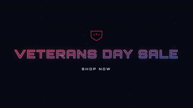 Veterans Day Sale text with patriotic blue star sweep on dark navy