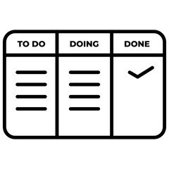 Kanban board task management line icon, to do doing done project workflow outline vector © Khasanah