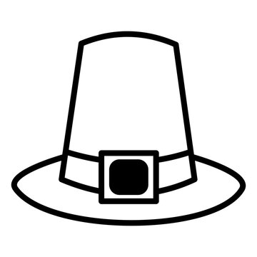 Pilgrim hat with buckle line icon, traditional Thanksgiving pilgrim accessory outline vector