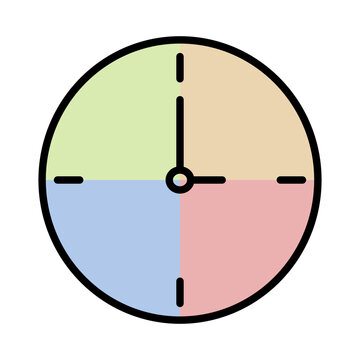 Four quadrant color clock line icon, time matrix priority Eisenhower matrix chart outline vector
