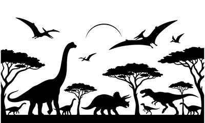 Dinosaur Silhouette Landscape Vector Illustration © Mohammad