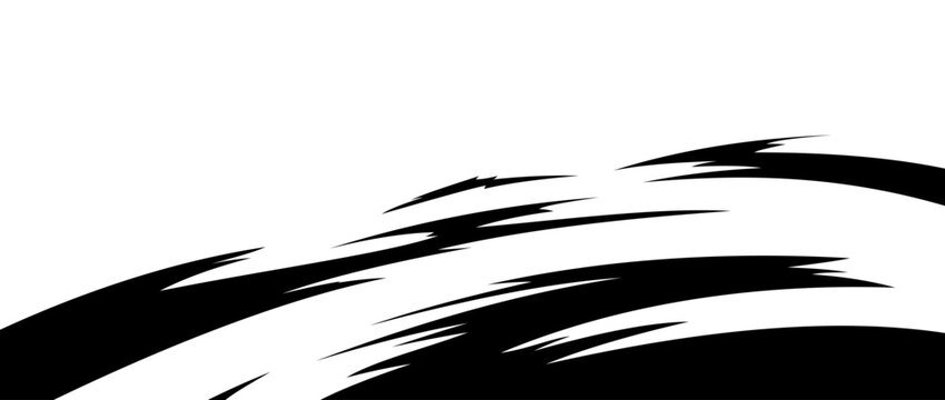 Abstract black and white manga style speed strokes with sweeping motion, sharp brush shapes and strong visual energy. Dynamic high contrast graphic background for comics, anime.