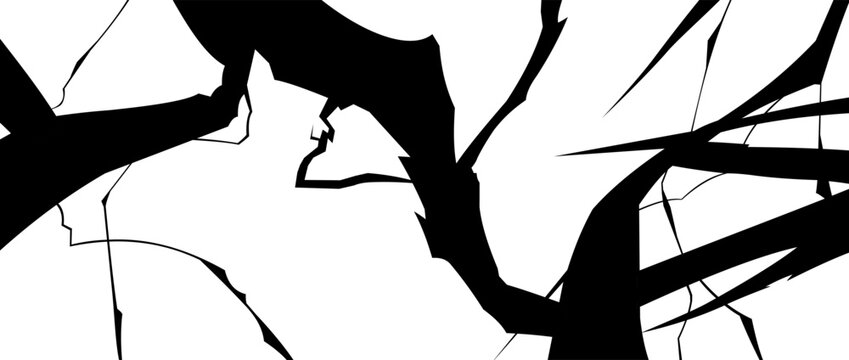 Abstract black and white manga style lightning burst with sharp angular shapes, cracks and explosive energy. High contrast graphic background for comics, anime, action scenes and dynamic design.