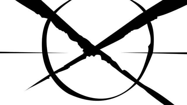 Black and white manga impact effect with bold intersecting strike lines, circular motion rings, and a sharp central collision point. Dynamic anime-style action graphic designed to emphasize impact.