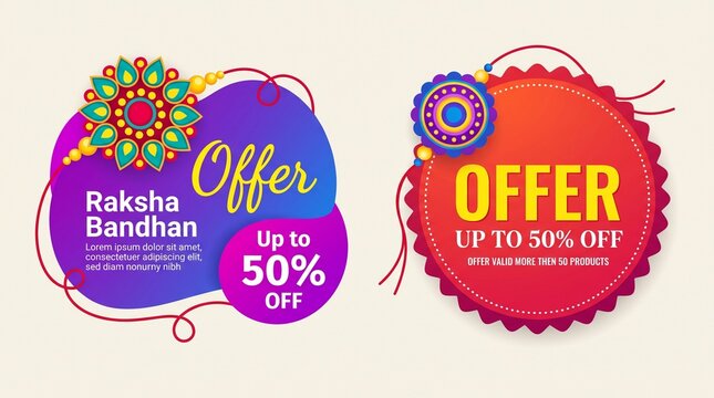 Raksha Bandhan Promotional Offer Badges With Colorful Rakhi Designs