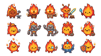 Naklejka premium Playful fire elemental characters in fantasy roleplaying themes.