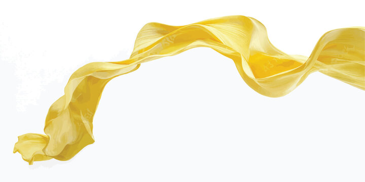Smooth golden satin fabric ribbon curving gracefully on a white background with curving cloth yellow silk flowing wave smooth textile isolated material elegant fold surface soft drape