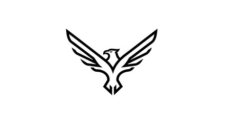 Fototapeta premium Stylized Black Line Art Phoenix or Eagle Logo Design with Spread Wings on White Background - Minimalist Vector Icon