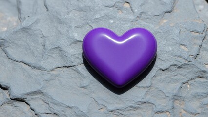 Obraz premium Purple heart-shaped stone on textured gray surface, symbolic of love, care, and emotional connection, with modern style and vibrant color