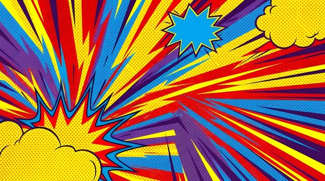 Dynamic Comic Book Pop Art Halftone Style Background Vivid Retro Graphic Novel Poster and Banner Design Backdrop comic book pop art halftone background retro vintage dynamic energetic bright vibrant