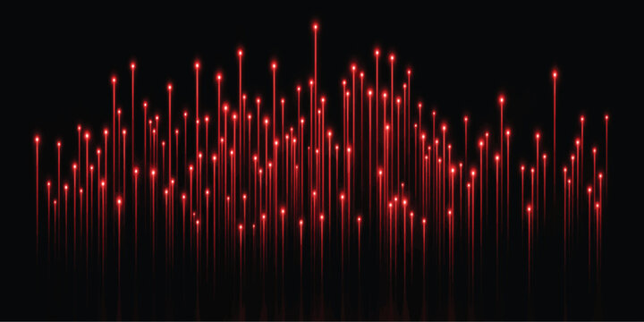 Abstract red glowing vertical light lines and futuristic tech equalizer audio waves on black background with sound waves glowing beams data stream digital wave abstract pattern neon red spectrum