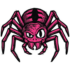 Fototapeta premium Pink Cartoon Spider Illustration with Comic Style Black Outlines and Stylized Eyes on White Background