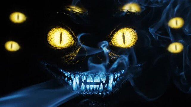 Mysterious Smoke Monster with Many Glowing Eyes Appears and Disappears