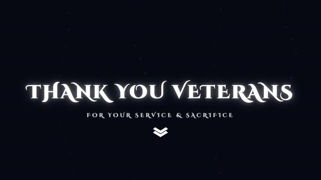 Veterans Day thank you text with glowing light sweep animation