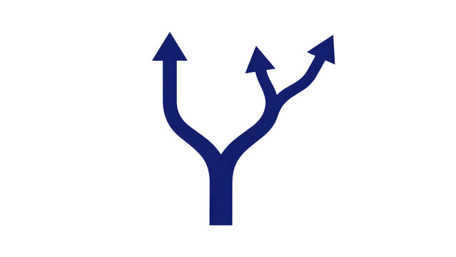 Branching Arrow Icon with Three Paths on Transparent Background