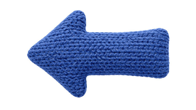 Crocheted Blue Arrow Pointing Left Isolated on Transparent Background