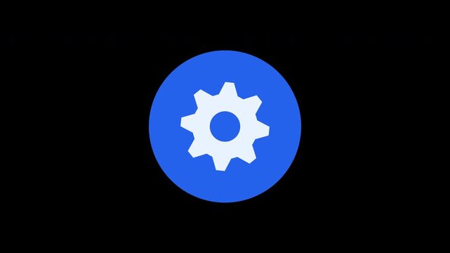 Blue gear icon settings animation for motion graphics interface design element on black background