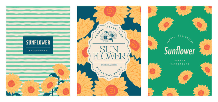 Sunflower background design set (A4 aspect ratio)
