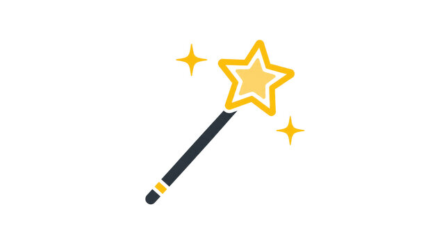 Magic Wand Icon with Yellow Star and Sparkles on Transparent Background