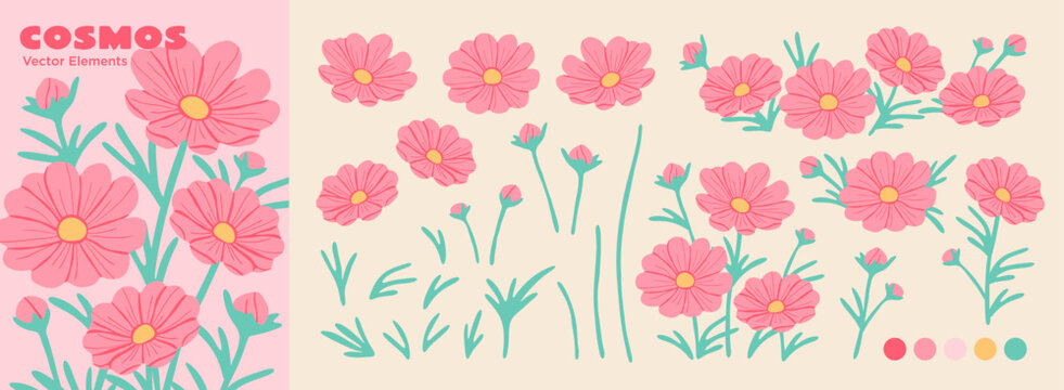 Editable Cosmos Flower Part Set