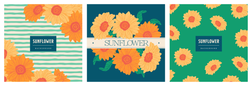 Square background design set featuring sunflowers