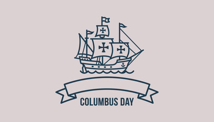 Columbus Day Sailing Ship Vintage Badge with Nautical Ribbon Emblem © IconNest Studio