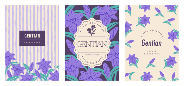 Gentian flower background design set (A4 aspect ratio)