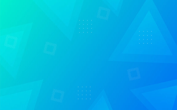 Abstract blue and turquoise gradient background with geometric shapes, triangles, and squares for modern design