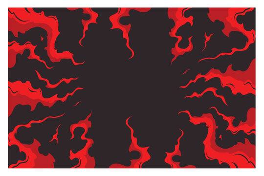 Comic book-style swirling fire background. Design page template. Black and red vector background illustration.