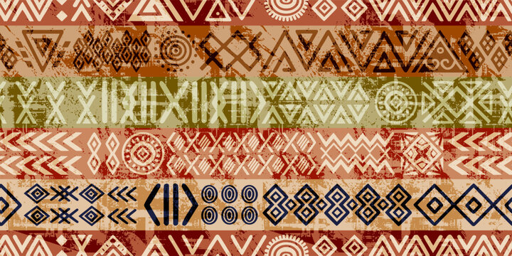 Seamless ethnic pattern, hand-drawn ethnic geometric elements, tribal pattern, African or Indian, vector print
