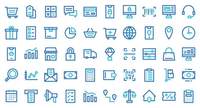 Ecommerce set icons. Set icon in colored line style. Ecommerce symbols. Vector illustration