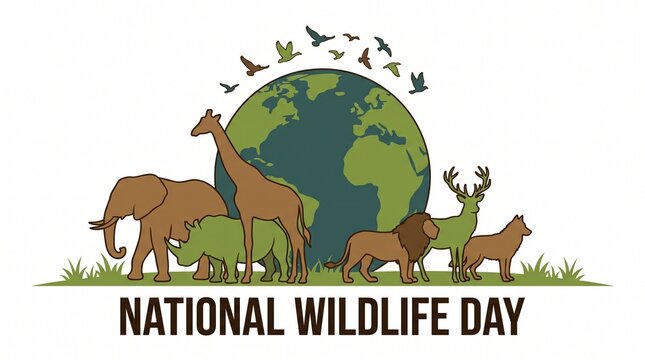 Graphic illustration of wild animals on Earth.
