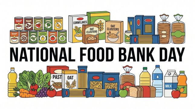 Collection of various food bank supplies.
