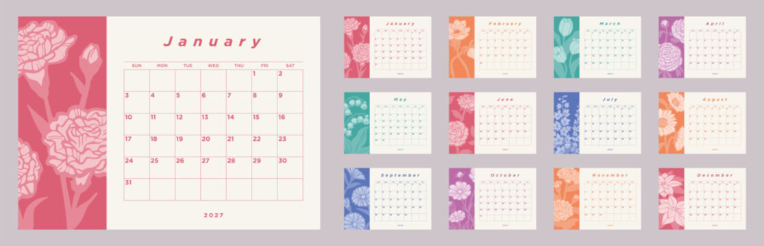 2027 Elegant Floral Desk Calendar Set