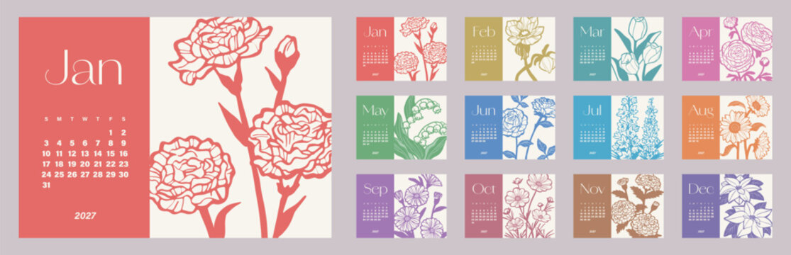 2027 Elegant Floral Desk Calendar Set