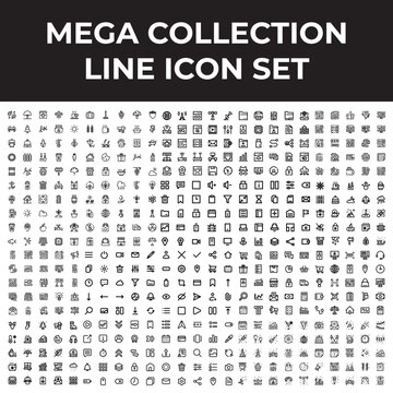 Mega icon set symbol for graphic and web design. Big set of 500 line web icon. User interface, ecommerce, ecology, autumn, internet technology. Vector