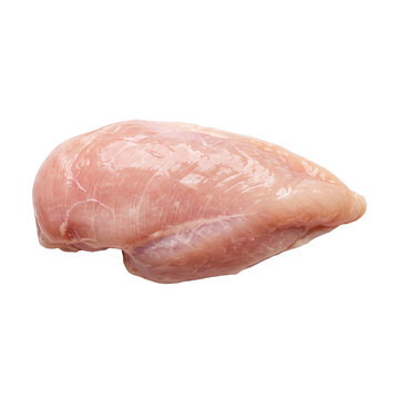 Raw turkey breast fillet with skin isolated on a transparent background